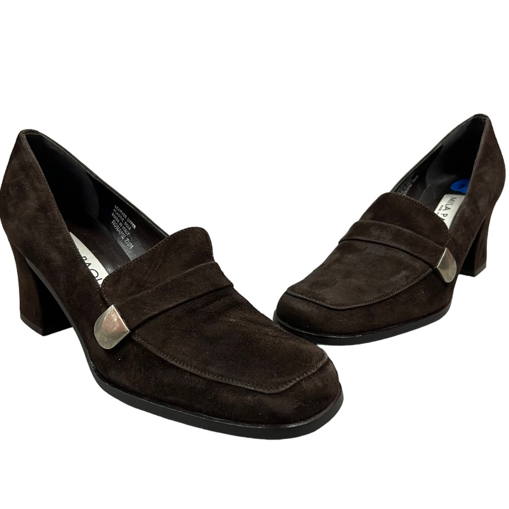 Mila Paoli - Suede - Brown w/ Silver Accent Heel Loafer - Size 7.5